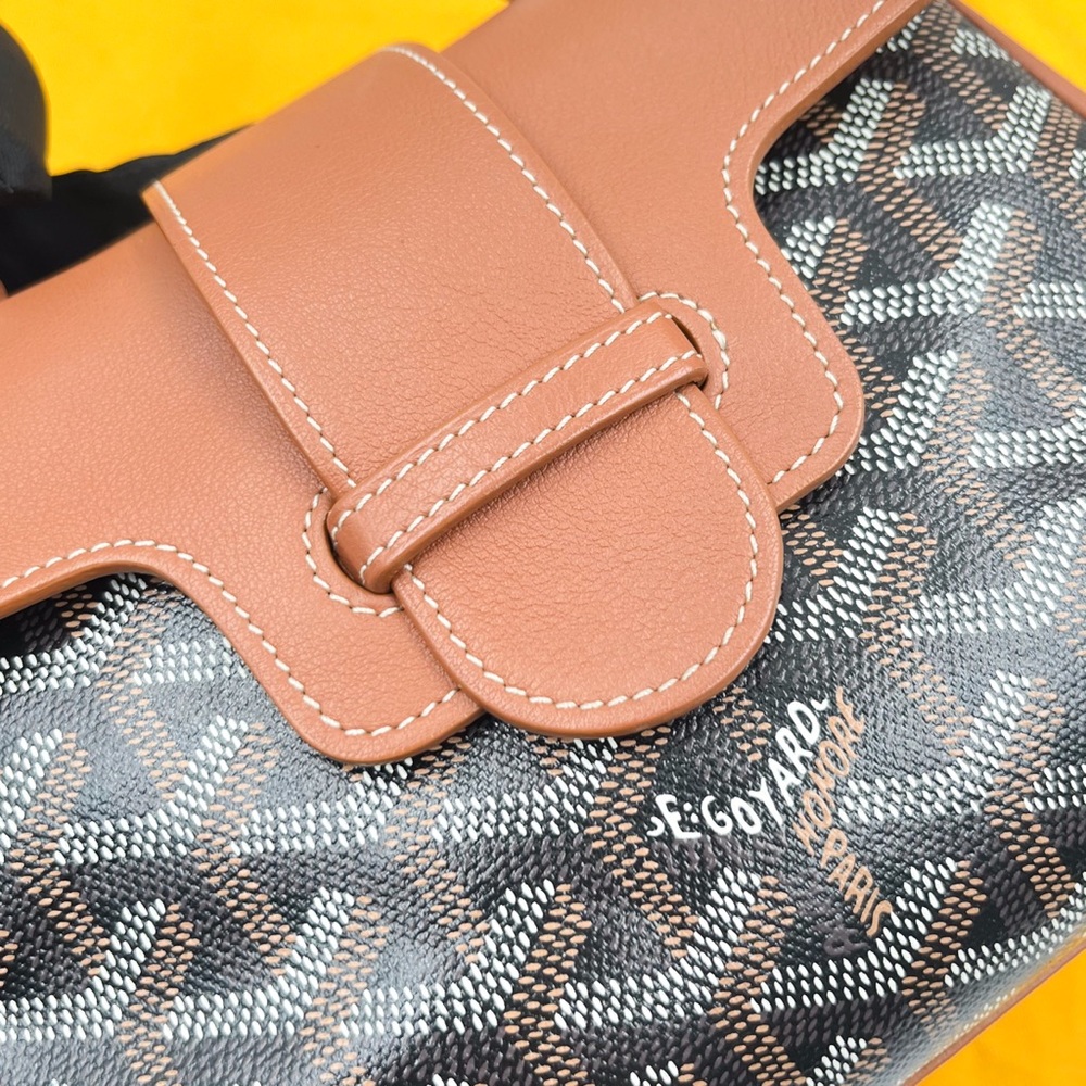 GOYARD Saigon Mini Bag Black & Tan Goyardine Canvas Leather Trim - Picture 11 of 15